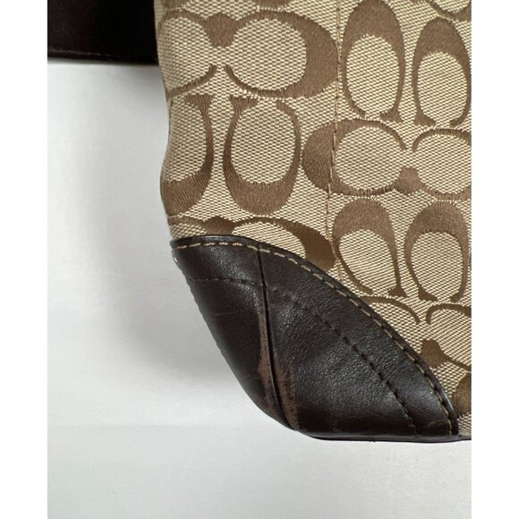 Coach Women Medium Signature Monogram Canvas Leather Trim Shoulder Bag Brown - Picture 6 of 7